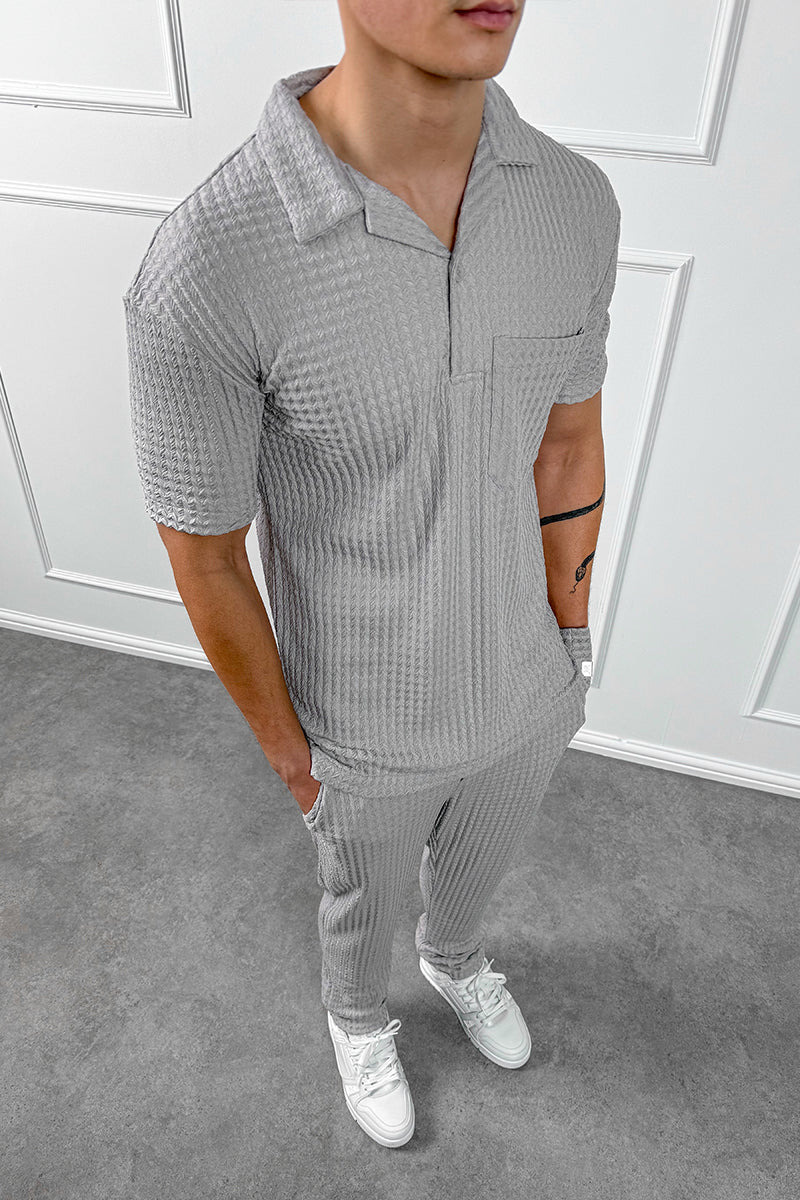 Structured Open Neck Polo - Grey