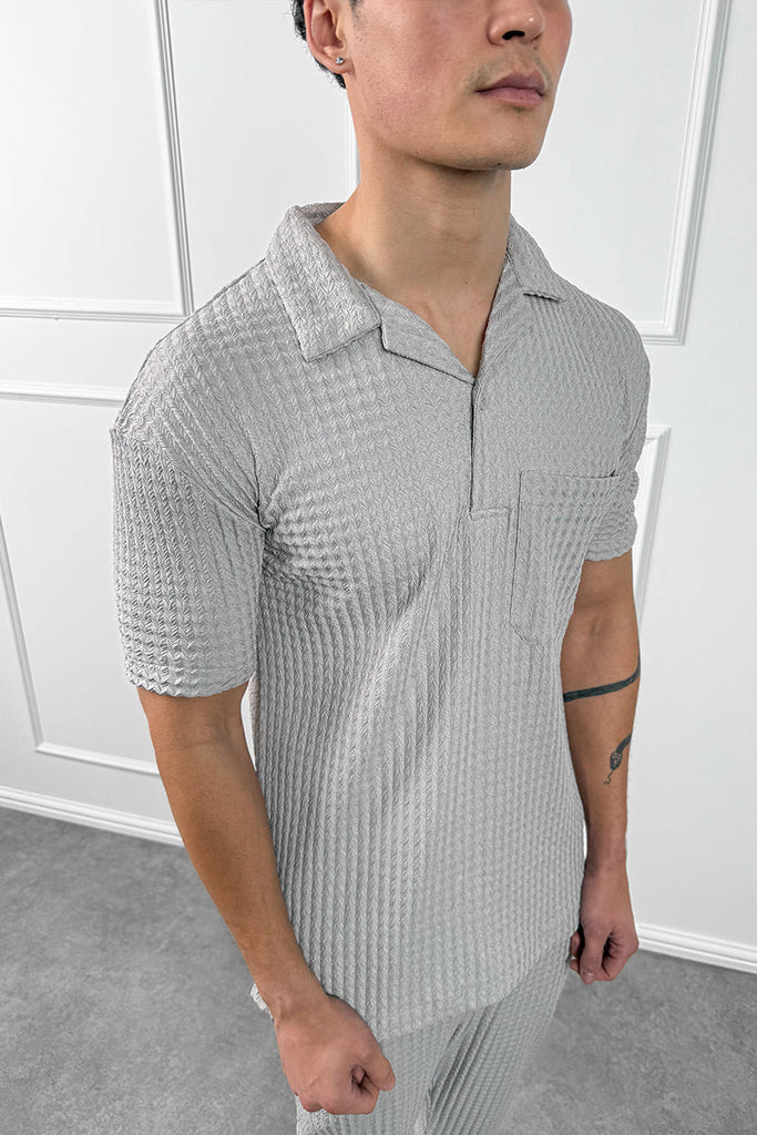 Structured Open Neck Polo - Grey