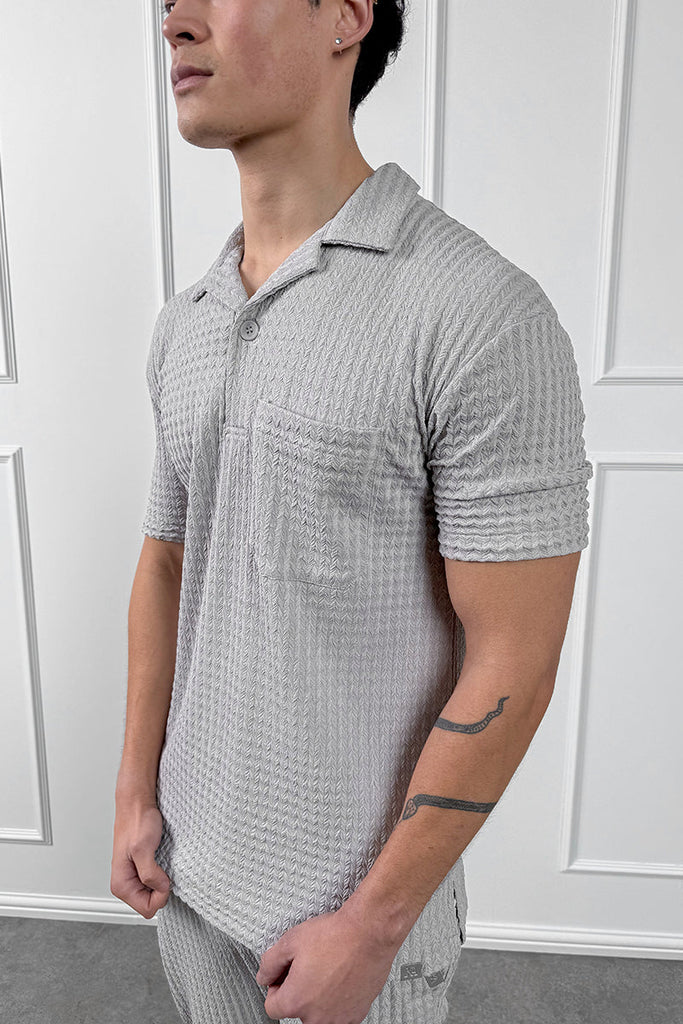 Structured Open Neck Polo - Grey