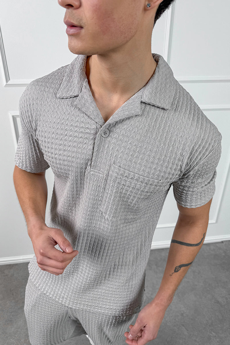 Structured Open Neck Polo - Grey