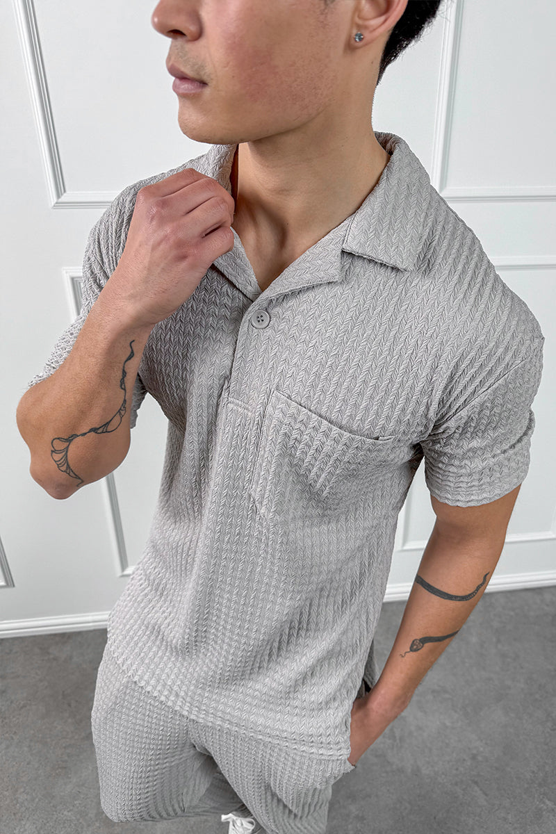 Structured Open Neck Polo - Grey