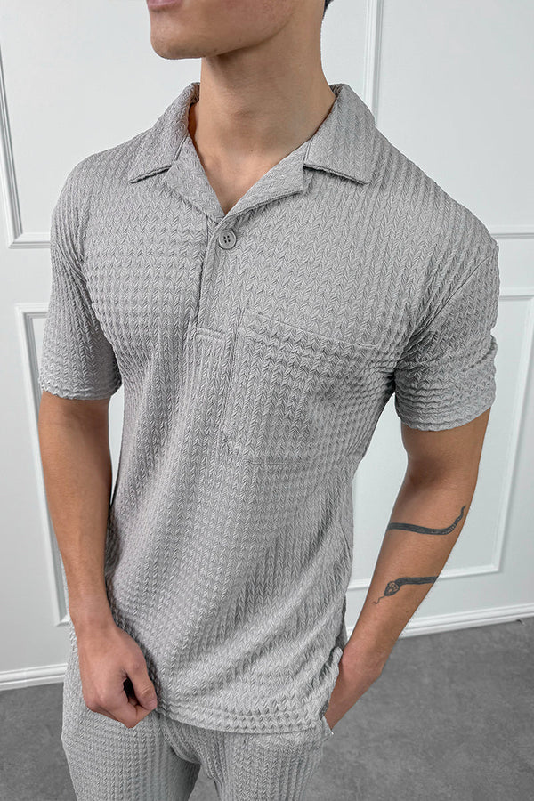 Structured Open Neck Polo - Grey