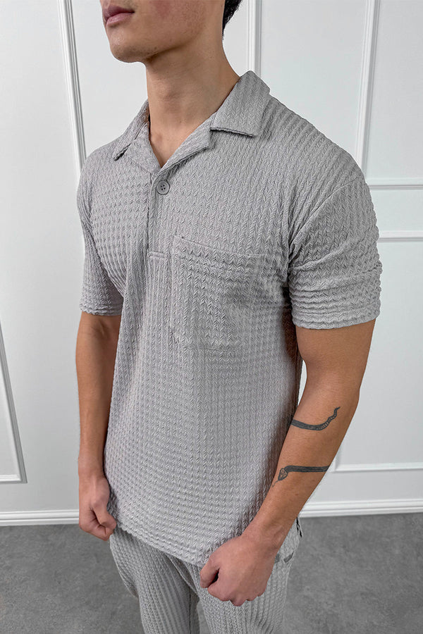 Structured Open Neck Polo - Grey