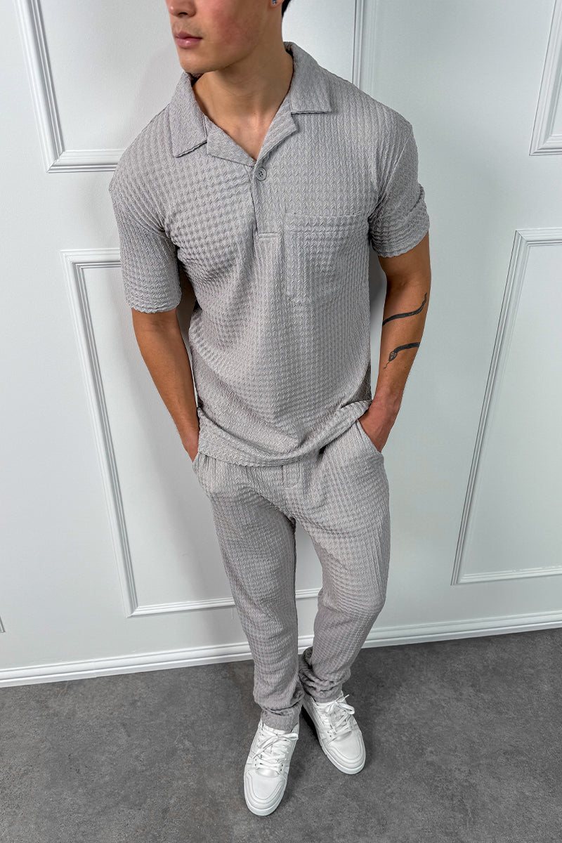 Structured Open Neck Polo - Grey