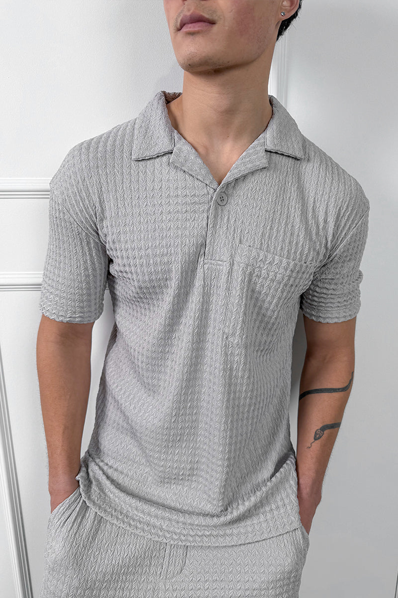 Structured Open Neck Polo - Grey