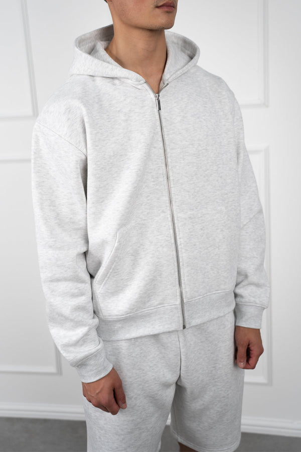 Oversized Boxy Zip Through Hoodie - Grey