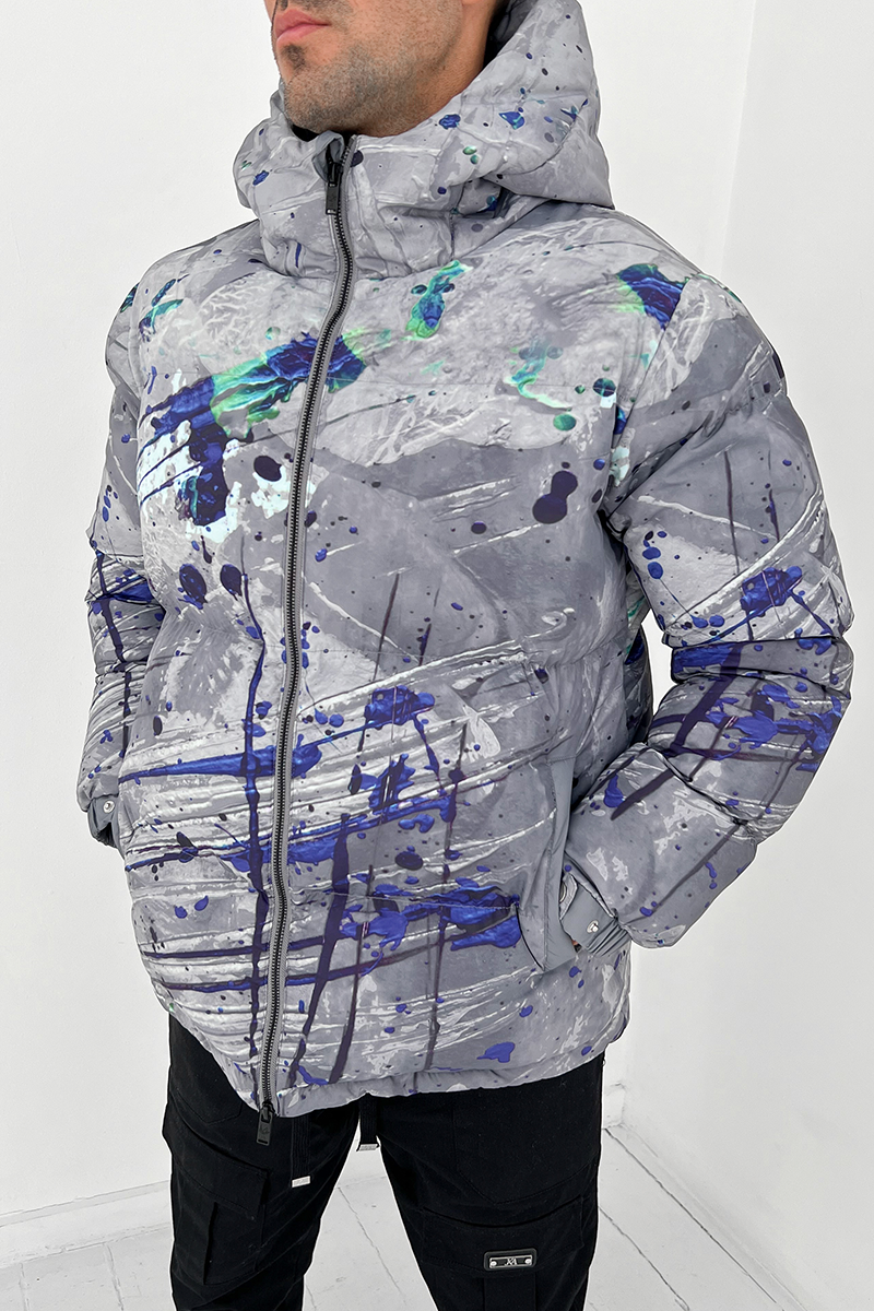 Splatter Puffer Jacket - Grey