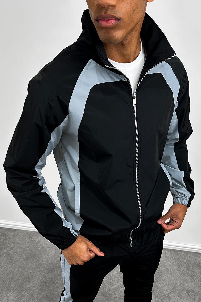 Nylon Track Jacket - Black/Pale Blue