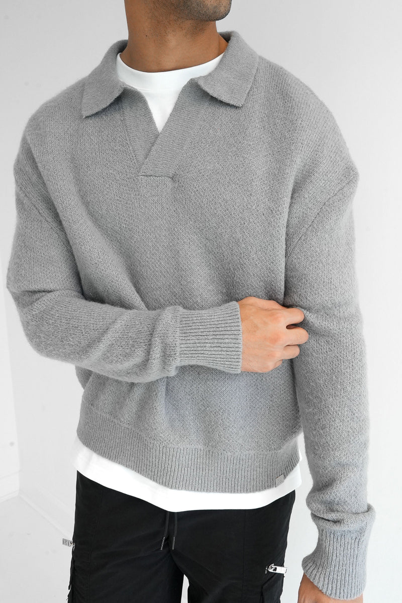 Relaxed Knitted Polo - Charcoal