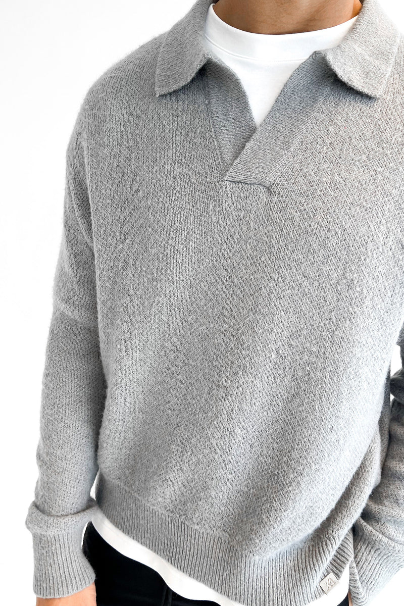 Relaxed Knitted Polo - Charcoal