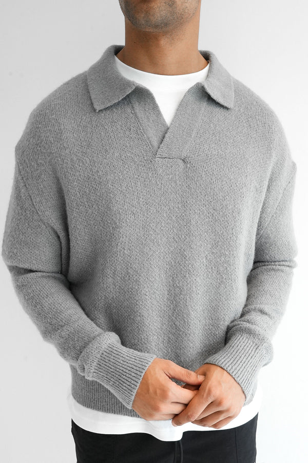 Relaxed Knitted Polo - Charcoal