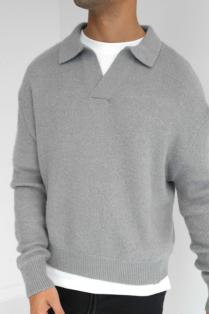 Relaxed Knitted Polo - Charcoal