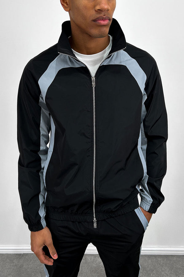 Nylon Track Jacket - Black/Pale Blue