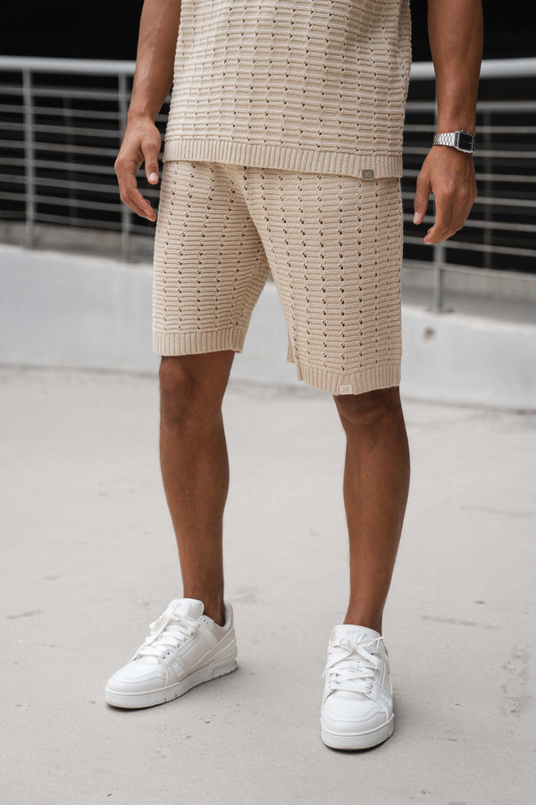 Hole Knit Shorts - Stone
