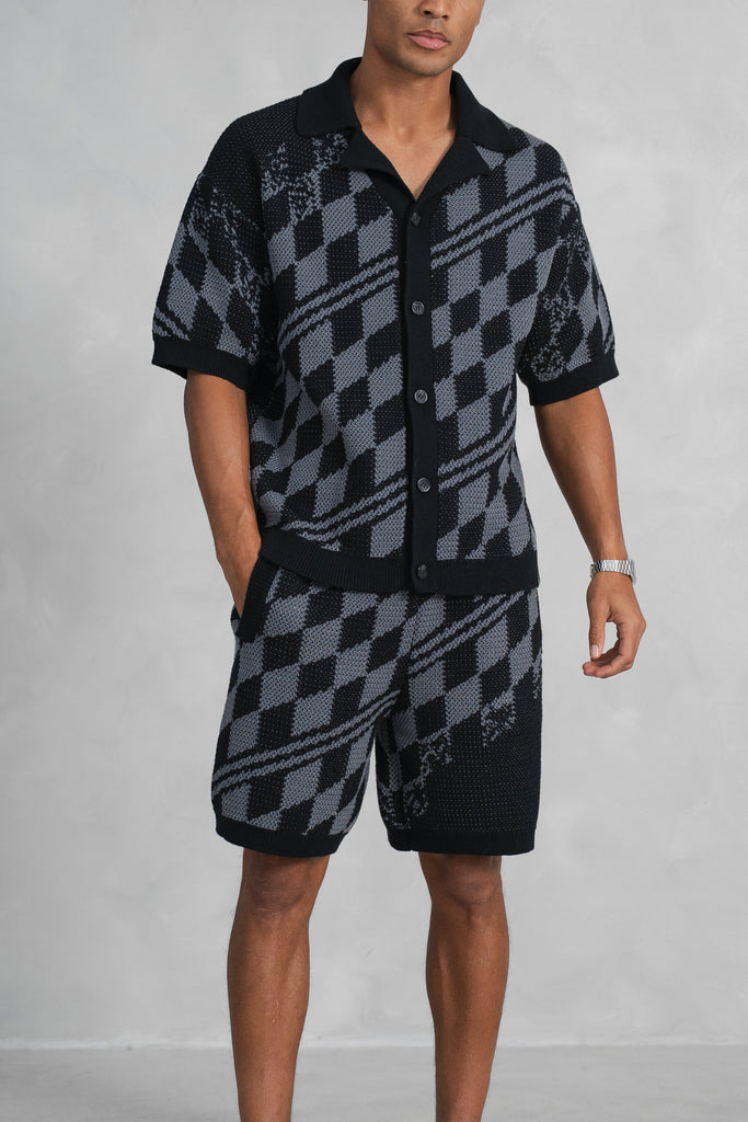 Knitted Checked Shorts - Black/Charcoal