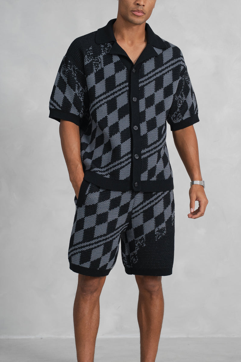 Knitted Checked Shorts - Black/Charcoal