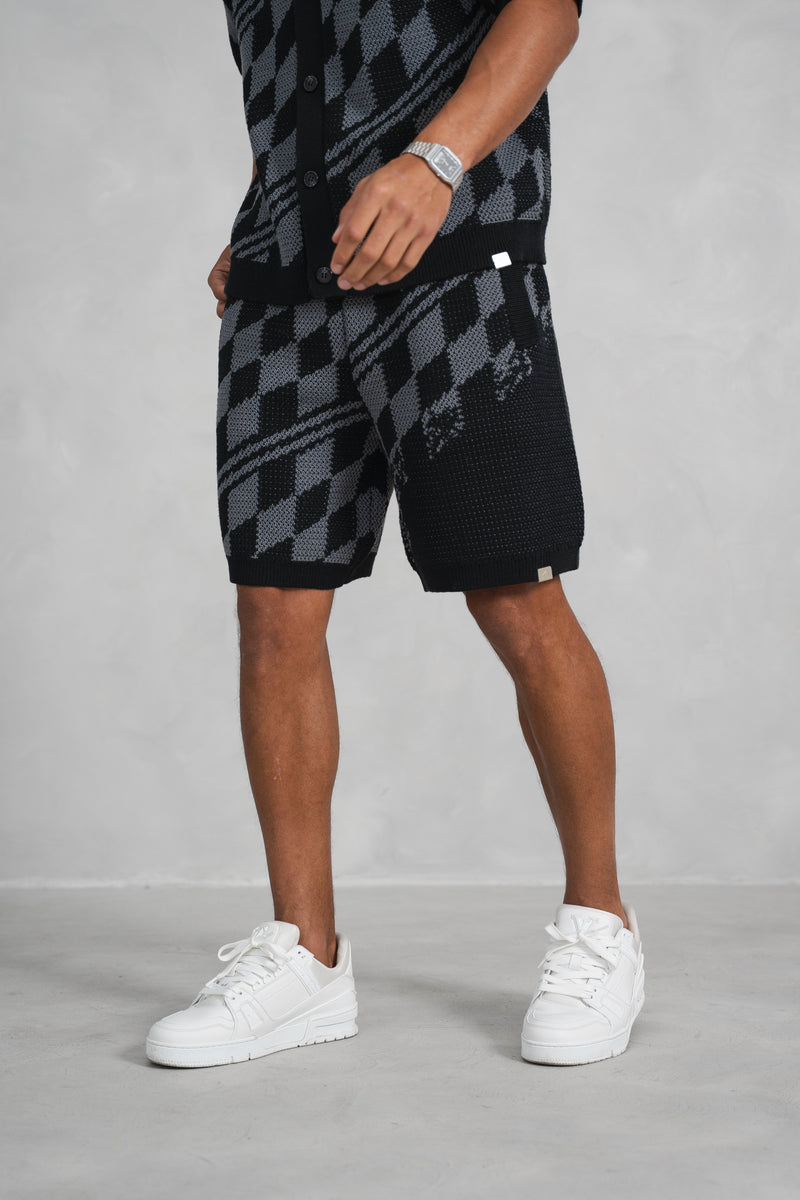 Knitted Checked Shorts - Black/Charcoal