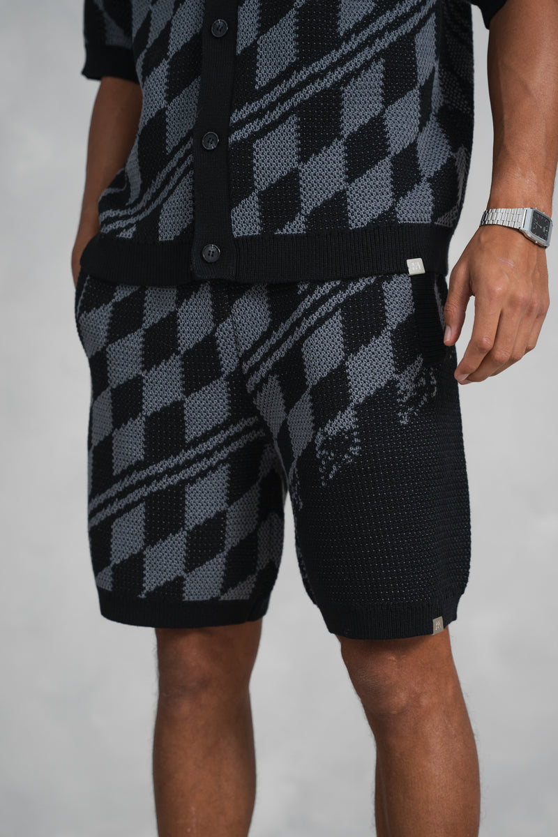 Knitted Checked Shorts - Black/Charcoal