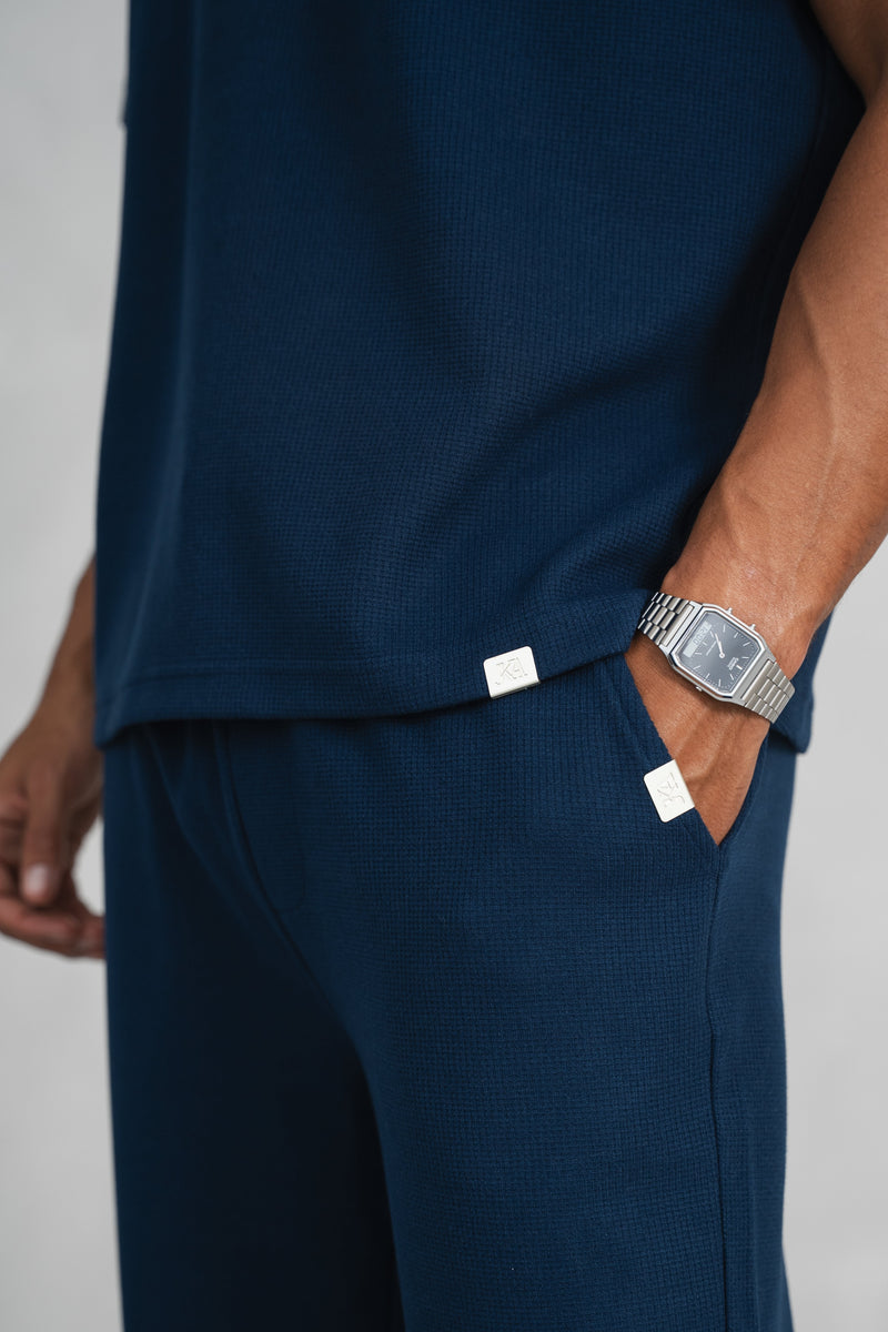 Waffle  Straight Leg Joggers - Navy