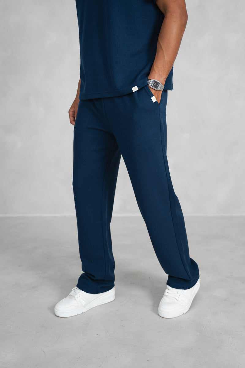 Waffle  Straight Leg Joggers - Navy