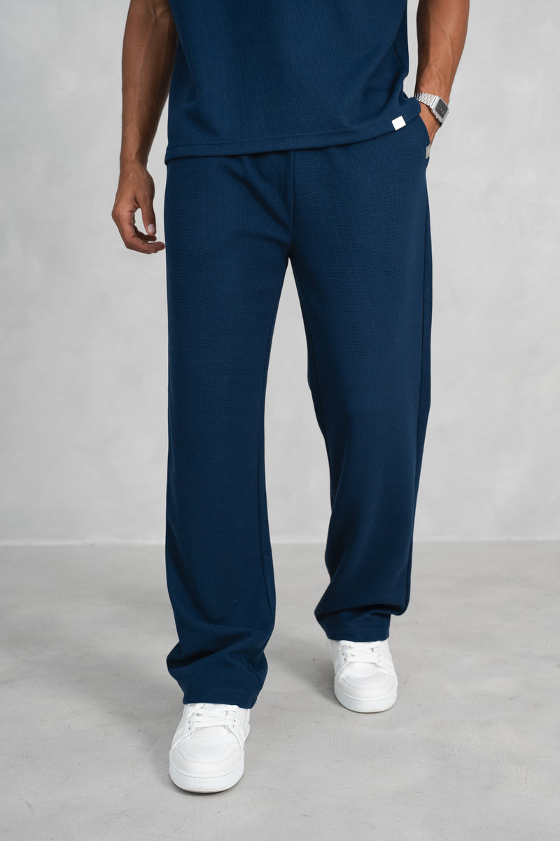 Waffle  Straight Leg Joggers - Navy