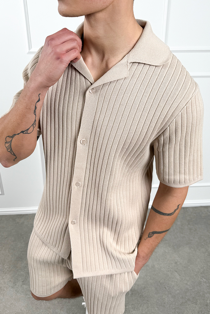 Pleated Revere Shirt - Taupe