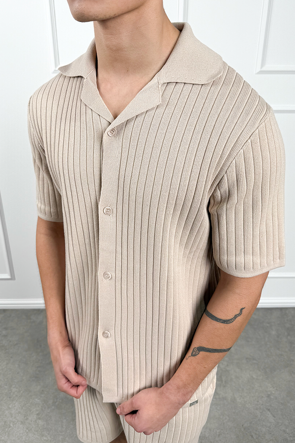 Pleated Revere Shirt - Taupe