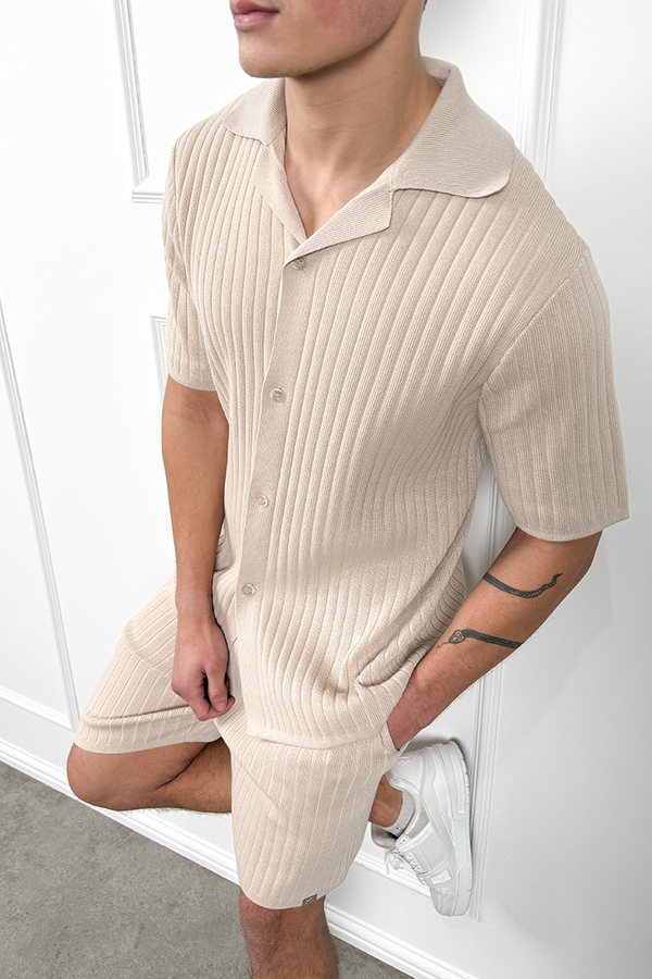 Pleated Revere Shirt - Taupe