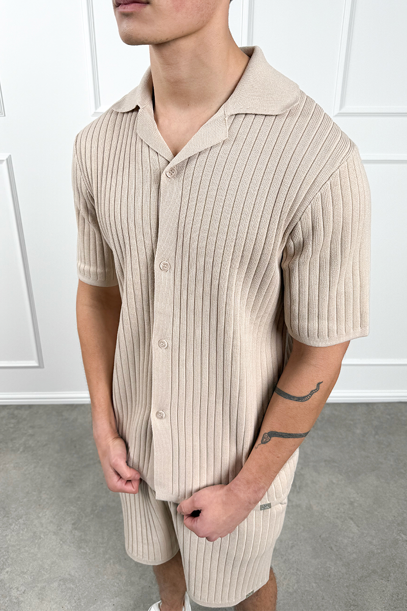 Pleated Revere Shirt - Taupe