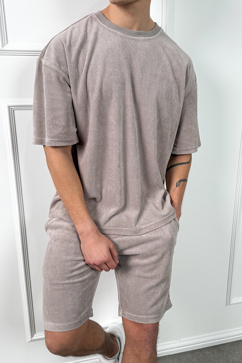 Oversized Towelling Twin Set - Taupe