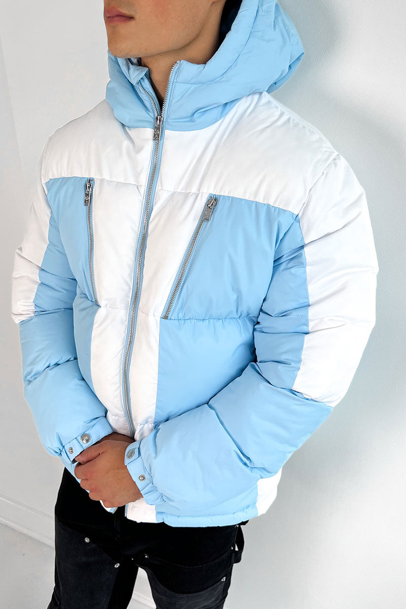 Split Panel Puffer Jacket - Pale Blue