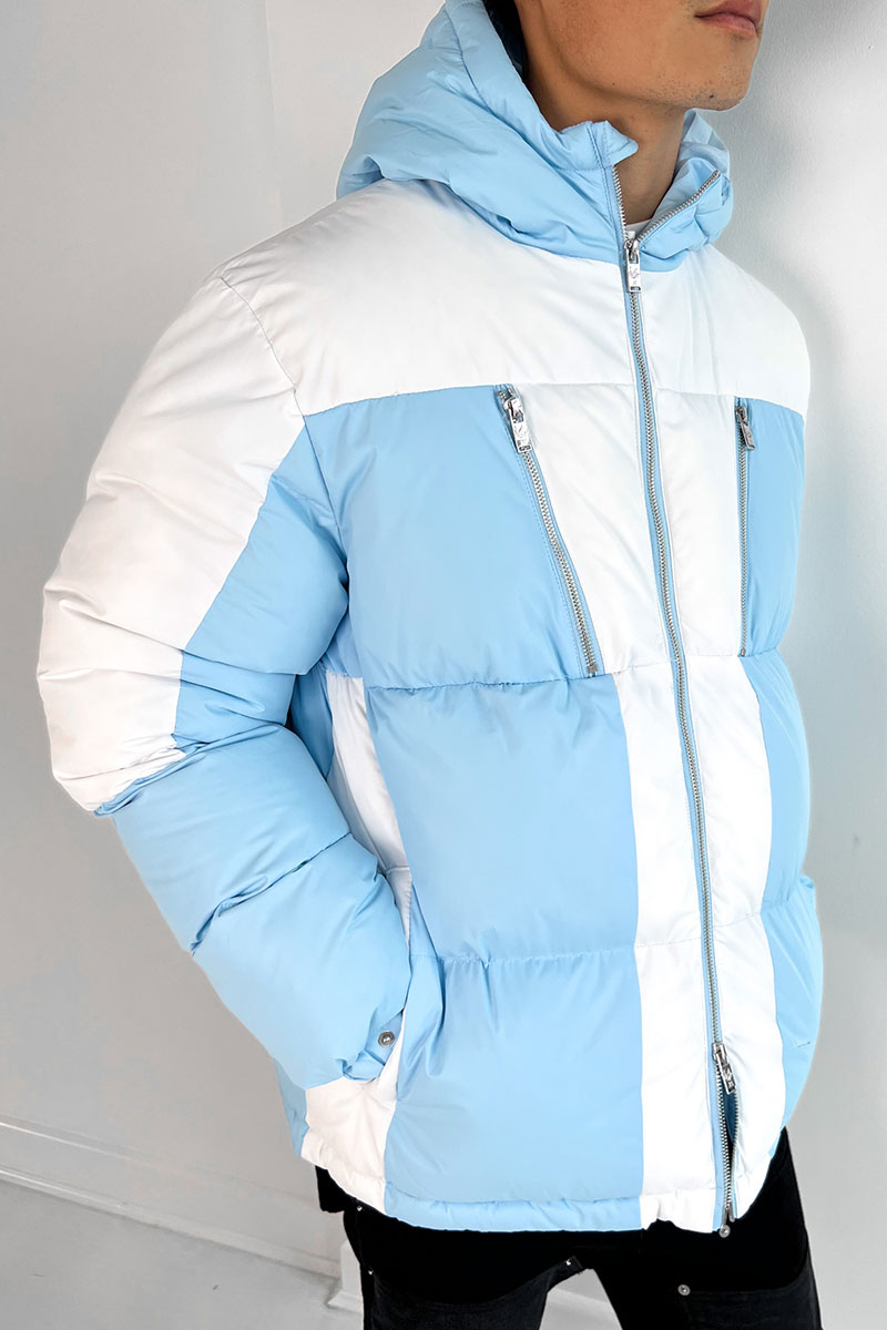 Split Panel Puffer Jacket - Pale Blue