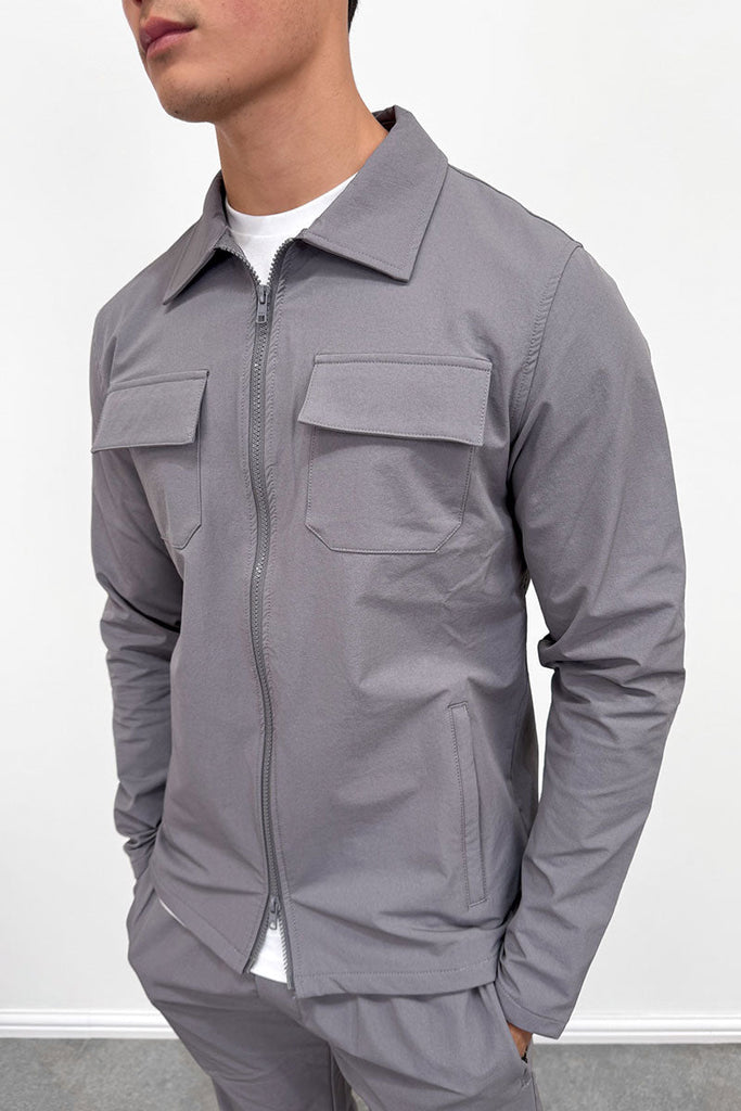 Tailored Cargo Zip-Up Overshirt - Charcoal