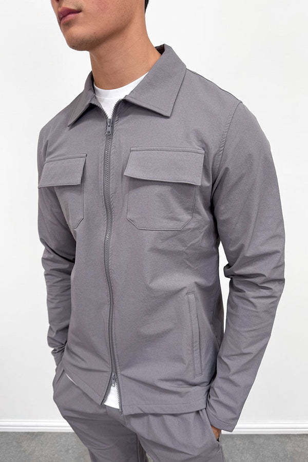 Tailored Cargo Zip-Up Overshirt - Charcoal