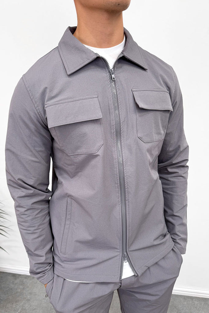 Tailored Cargo Zip-Up Overshirt - Charcoal