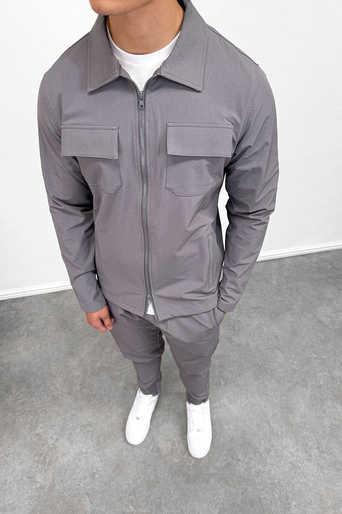 Tailored Cargo Zip-Up Overshirt - Charcoal