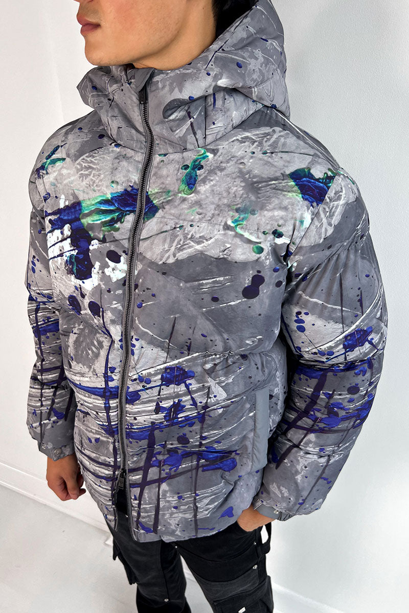 Splatter Puffer Jacket - Grey