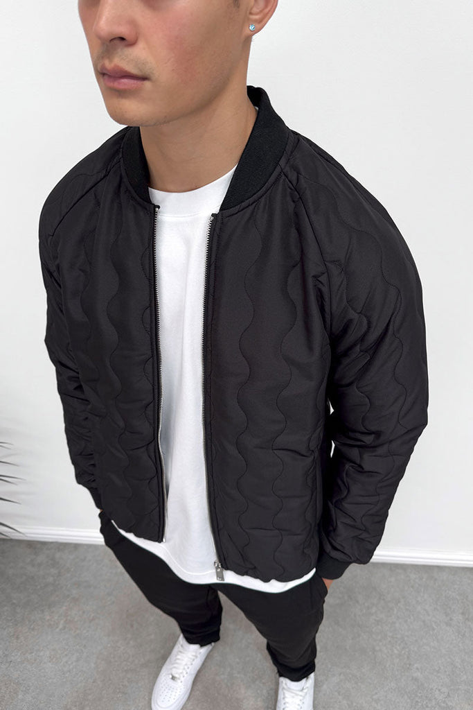 Quilted Ripstop Bomber Jacket - Black