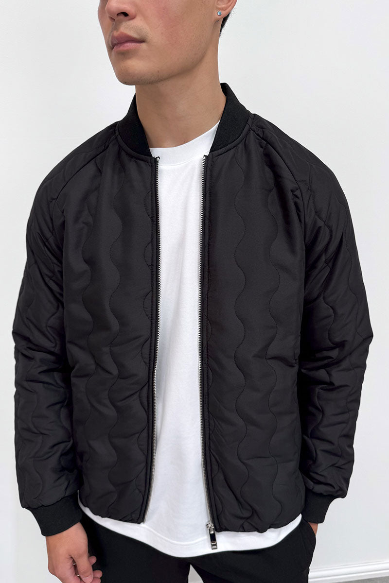 Quilted Ripstop Bomber Jacket - Black