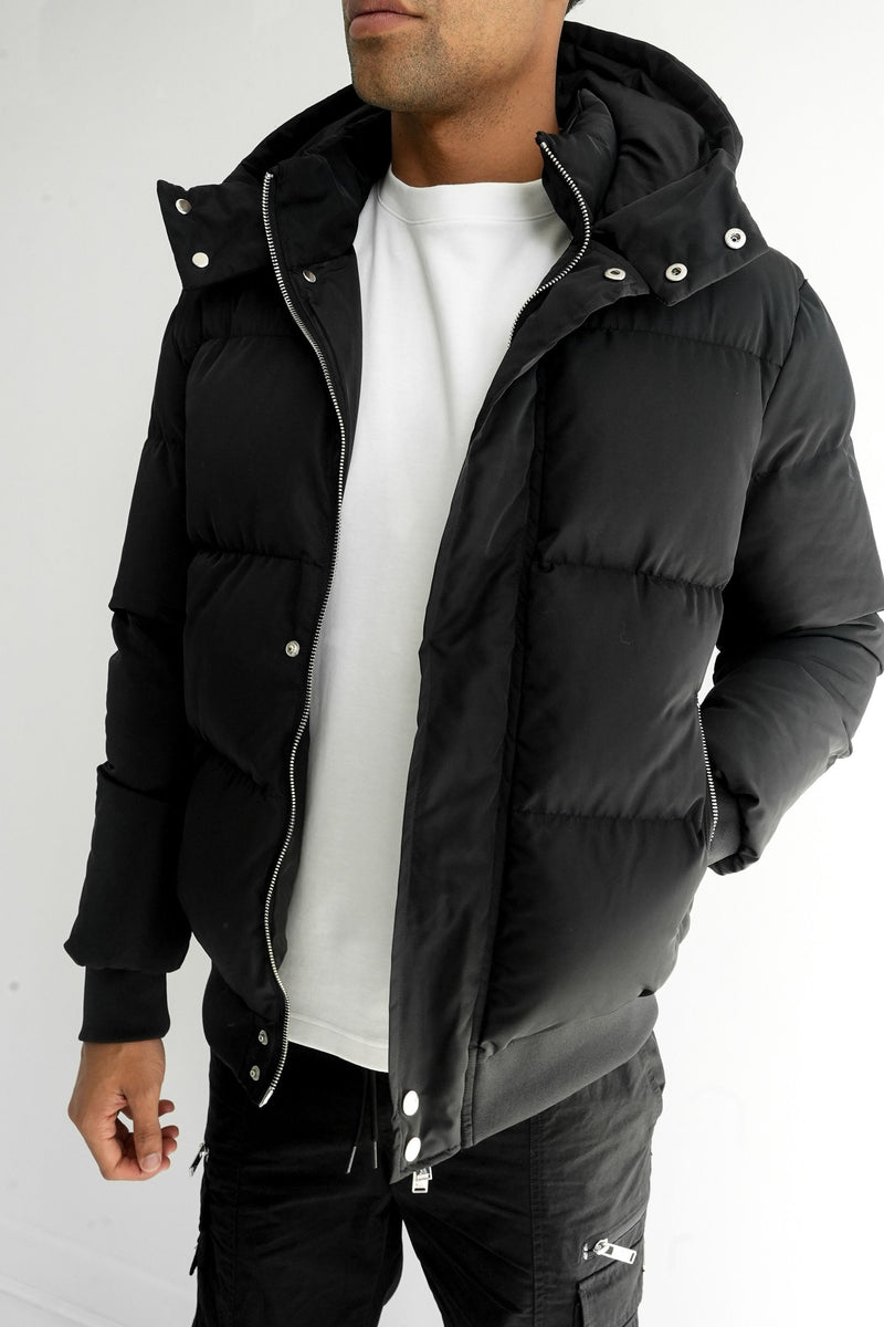 Boxy Down Insulated Puffer Jacket - Black