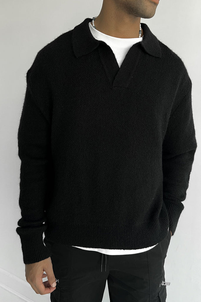 Relaxed Knitted Polo - Black