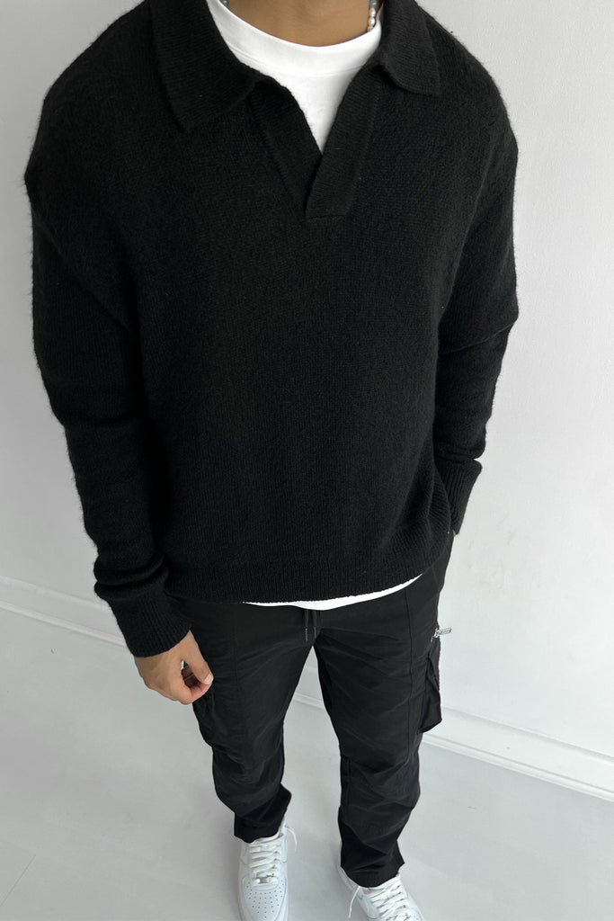 Relaxed Knitted Polo - Black