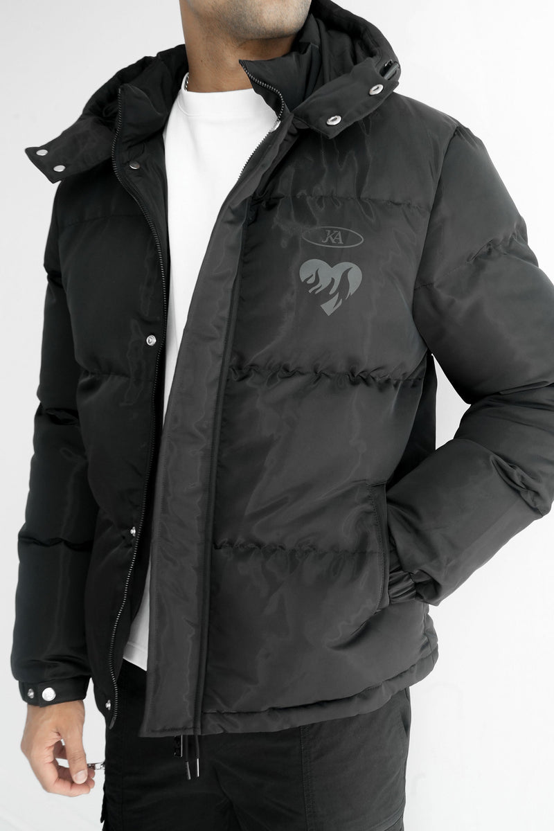 Textured Metallic Puffer Jacket - Black