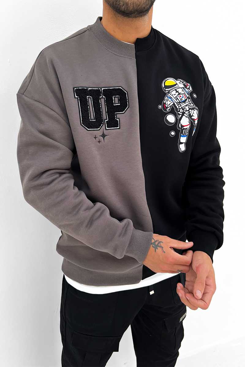 'UP' Split Panel Sweatshirt - Black/Charcoal