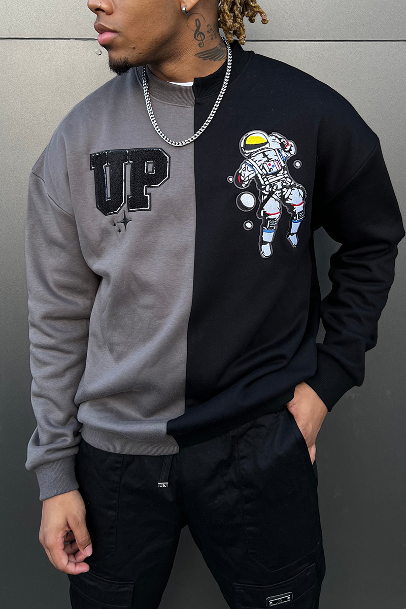 'UP' Split Panel Sweatshirt - Black/Charcoal