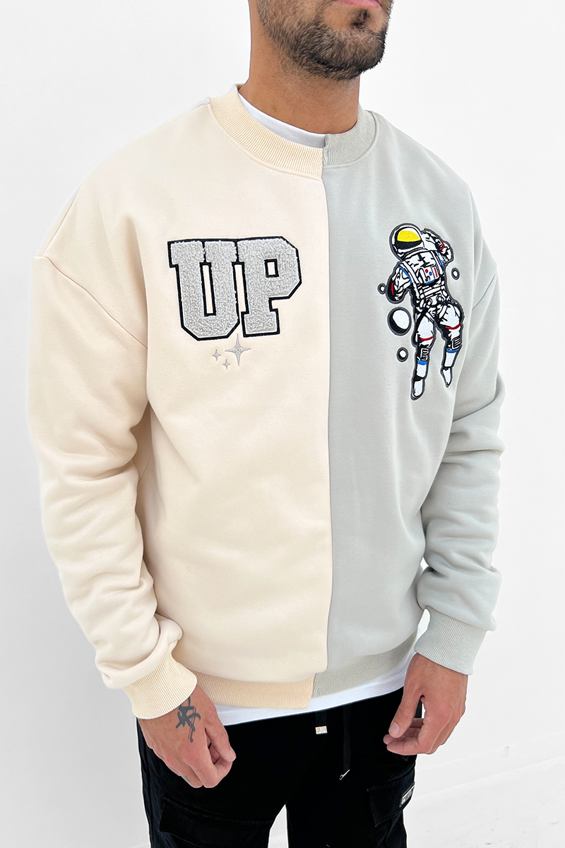 'UP' Split Panel Sweatshirt - Stone/Grey