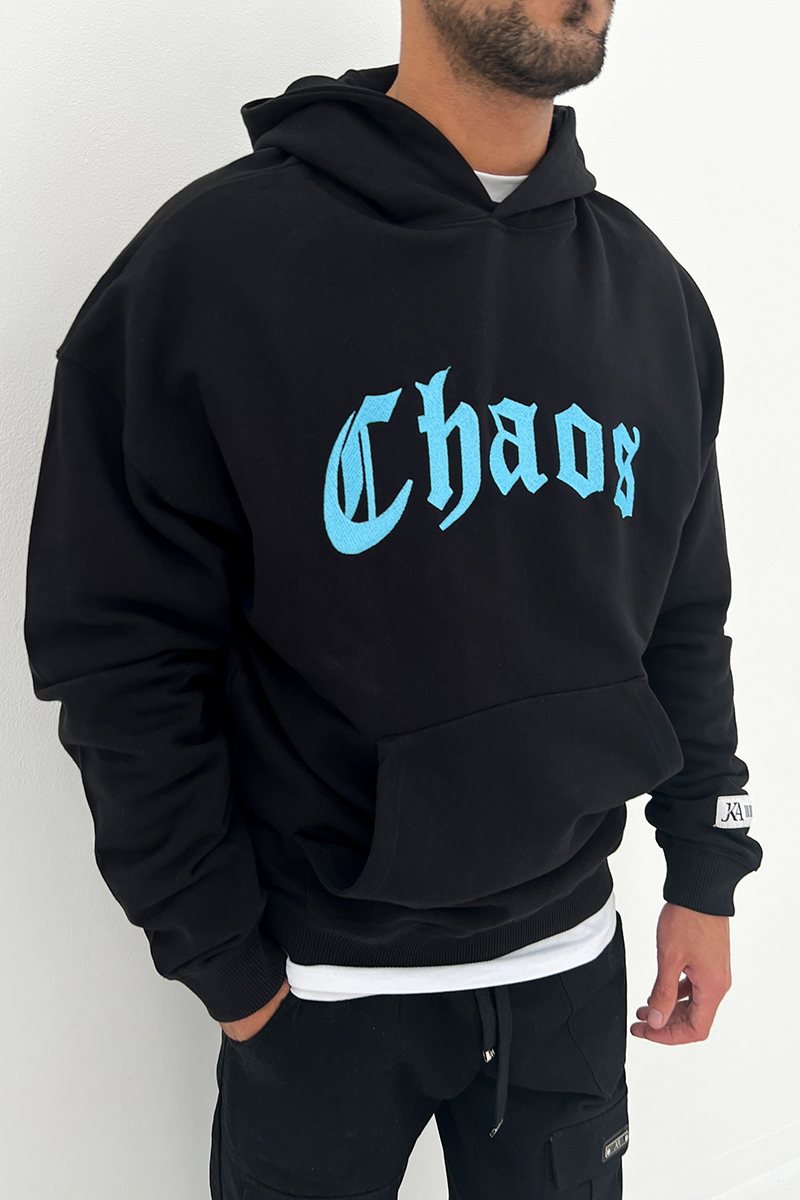 Chaos Collective Embroidered Hoodie - Black/Baby Blue – JkattireUS